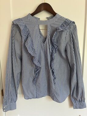 Mossimo Supply Co. Blue and White Striped Ruffle Blouse